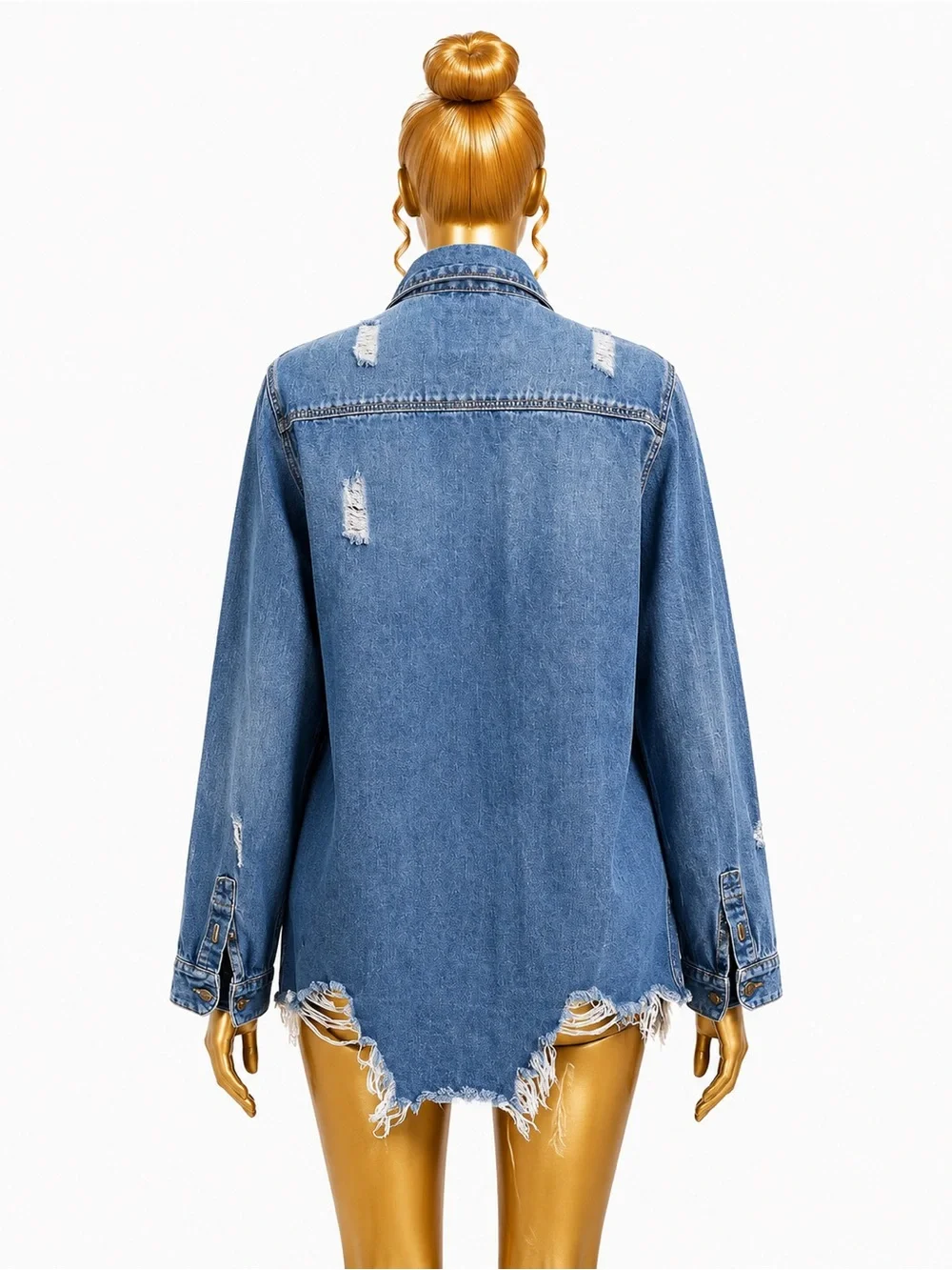 American Bazi Distressed Blue Denim Jean Jacket - Picture 2 of 2